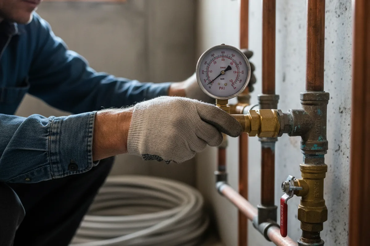 Pressure testing a repaired line during Water Line Repair in Morocco
